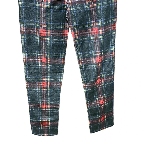 Pam & Gela Tartan‎ Plaid Slim Crop Pant Red Multi Size 25 - Picture 8 of 12